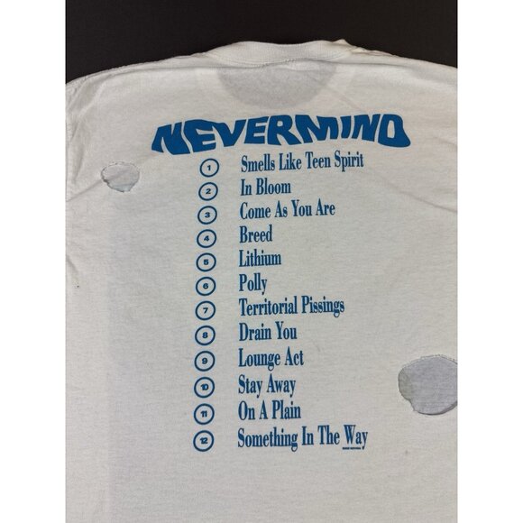 Vintage Y2K 2002 Nirvana Nevermind Band Tee Album Grunge Punk Tour Promo White - Picture 8 of 14